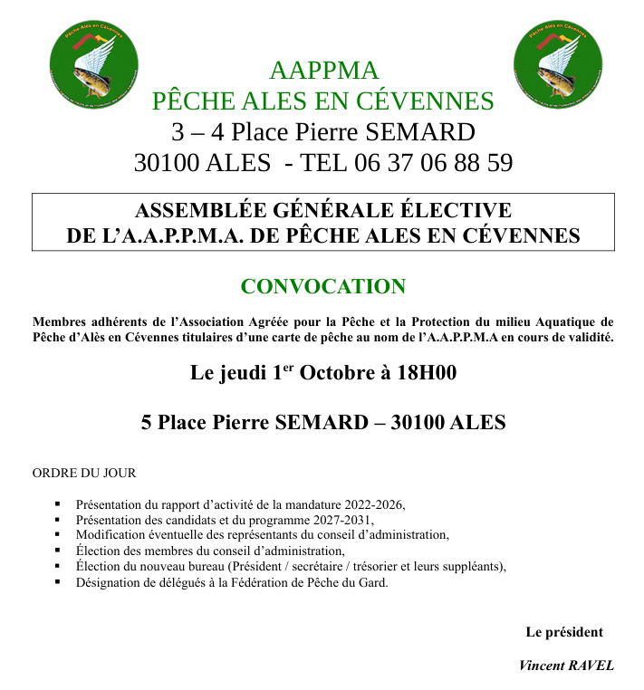 AG &eacute;lective d'Al&egrave;s P&ecirc;che en C&eacute;vennes